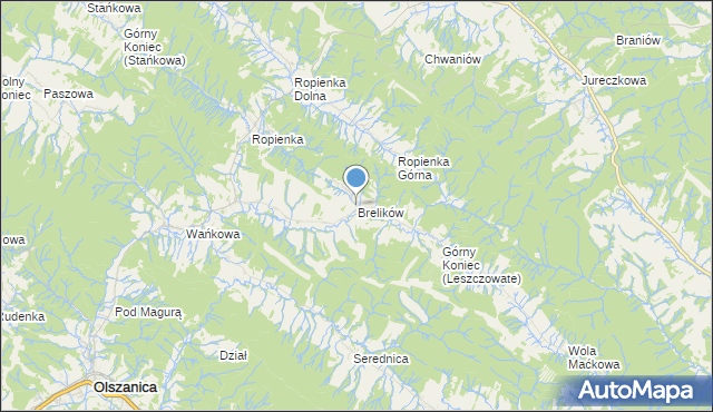 mapa Brelików, Brelików na mapie Targeo